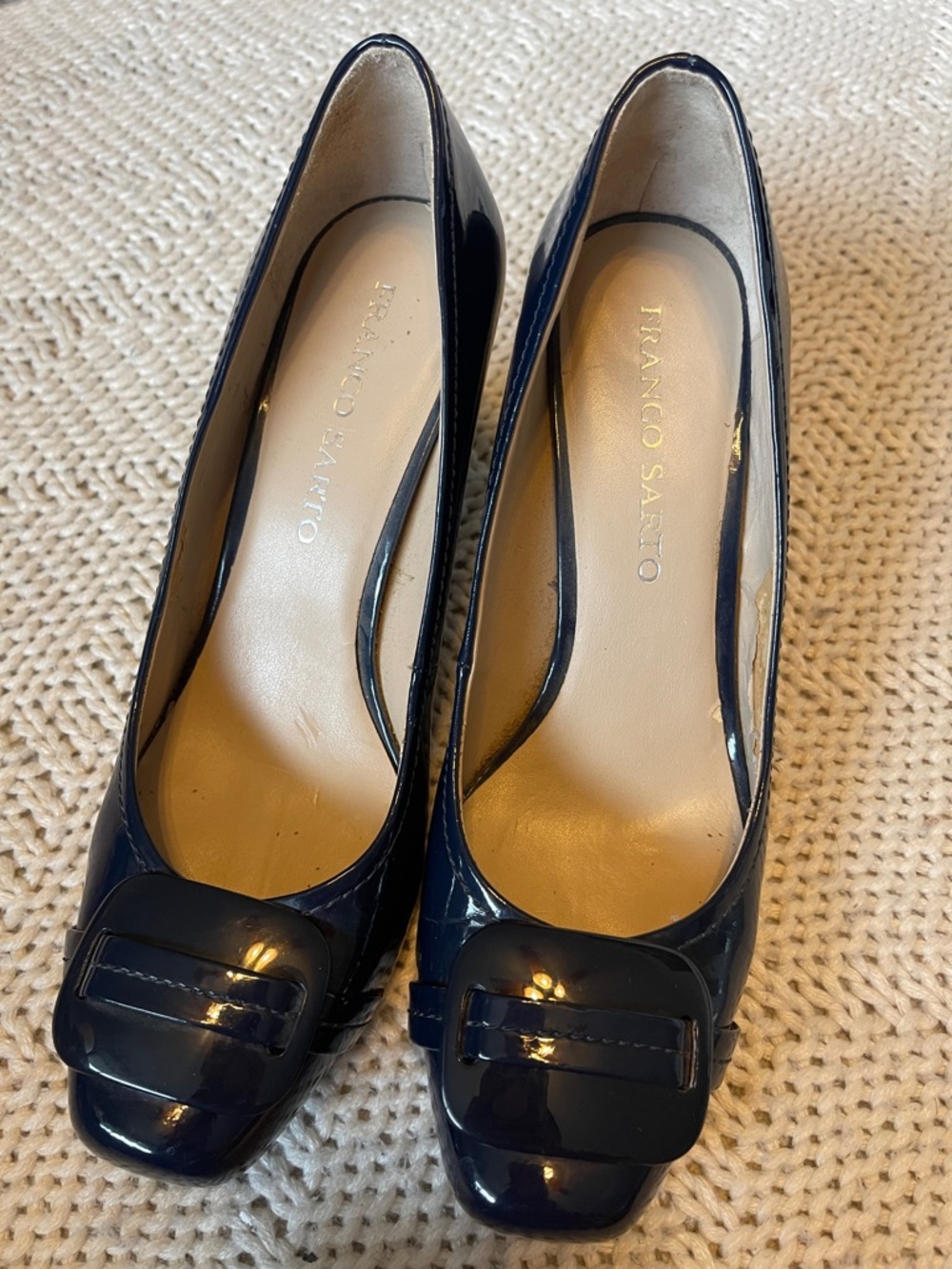 Franco Sarto Navy Patent Leather Pumps Block Heel Career Heels Women’s Size 8